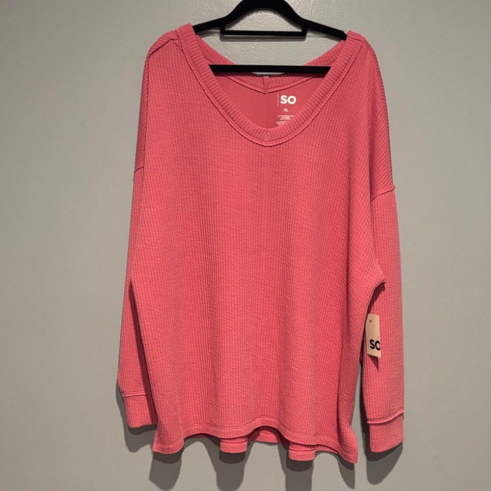 SO Women's V-Neck Waffle Tunic Sweatshirt